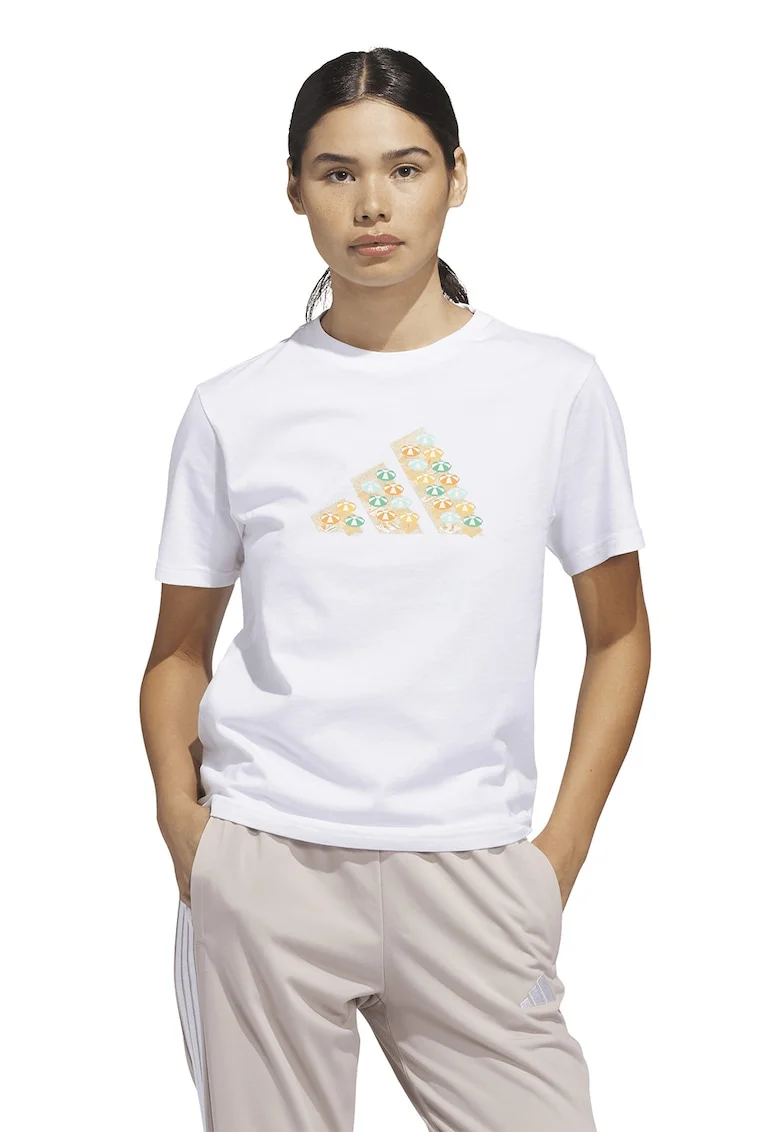 Tricou de bumbac cu logo DestiAdi, Alb