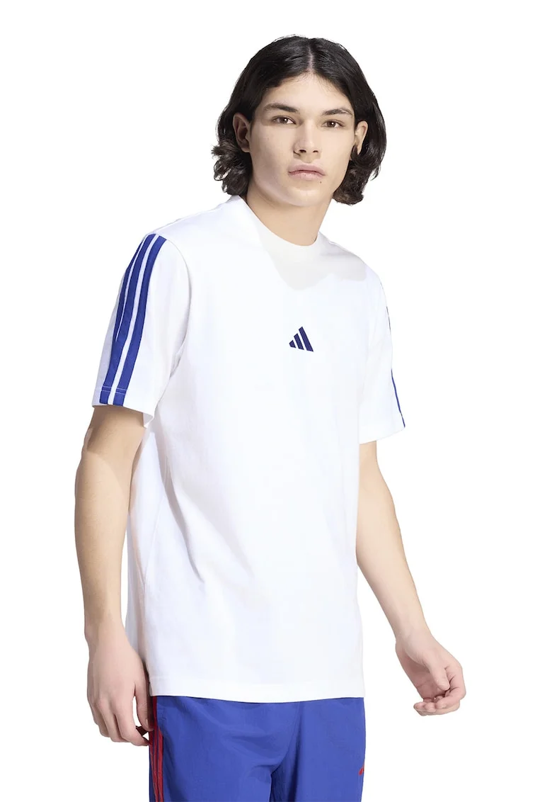 Tricou de bumbac cu logo brodat, Albastru inchis/Alb optic