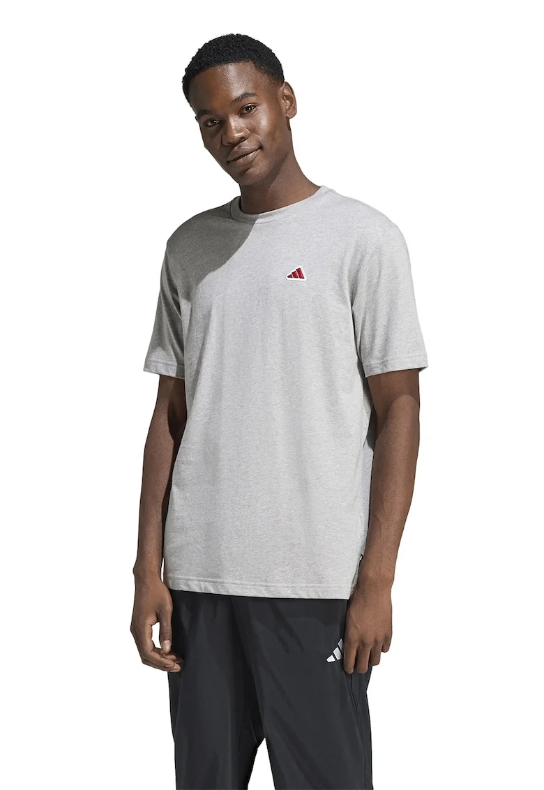 Tricou cu decolteu la baza gatului si logo Icon, Gri deschis melange