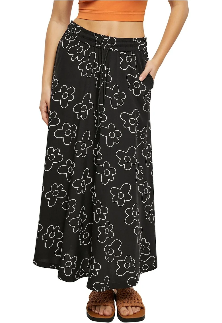 Fusta maxi cu snur, Negru/Galben pal
