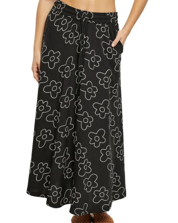 Fusta maxi cu snur, Negru/Galben pal