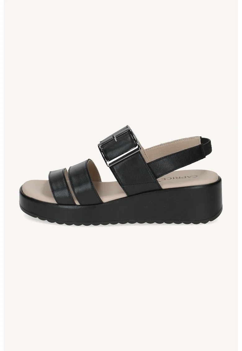 Sandale wedge din piele, Negru
