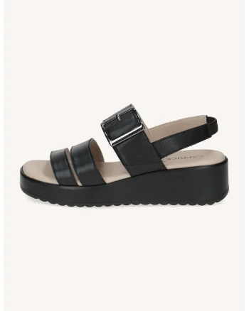 Sandale wedge din piele, Negru