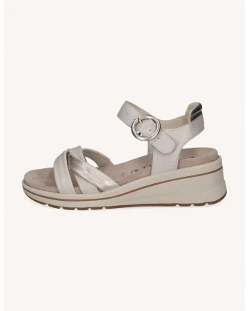 Sandale wedge din piele, Auriu/Alb murdar