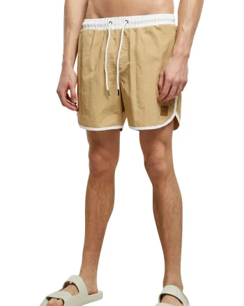 Pantaloni scurti de baie cu buzunare si snur, Alb/Portocaliu mandarina