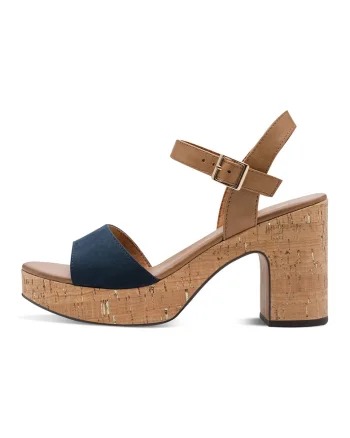 Sandale cu bareta pe glezna, Caramel/Bleumarin