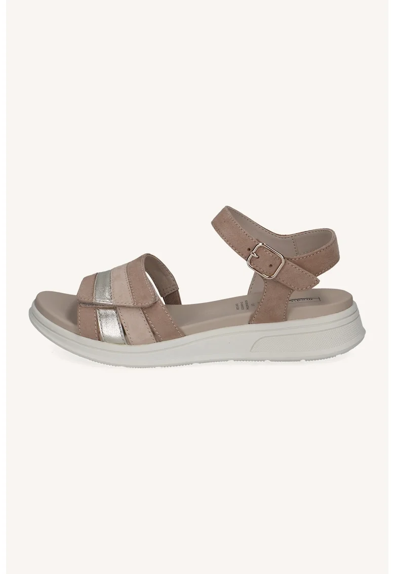 Sandale din piele cu design velcro, Auriu/Maro taupe