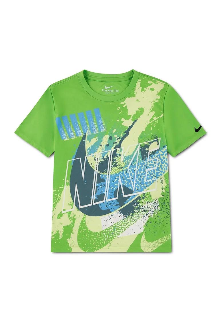 Tricou regular-fit cu decolteu la baza gatului si logo, Verde/Albastru pastel