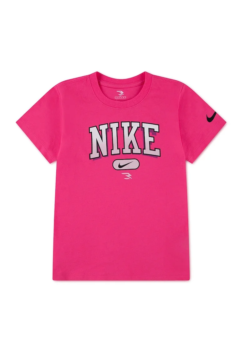 Tricou cu imprimeu logo, Negru/Roz aprins