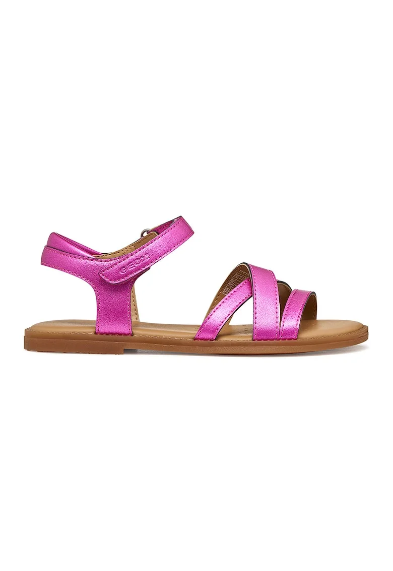 Sandale din piele ecologica cu velcro, Fucsia
