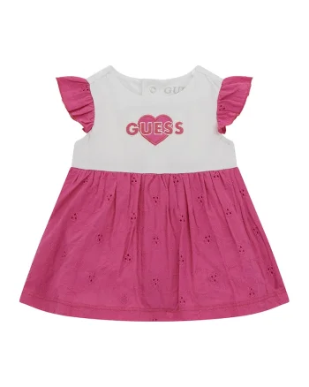 Rochie evazata cu logo, Alb/Roz inchis