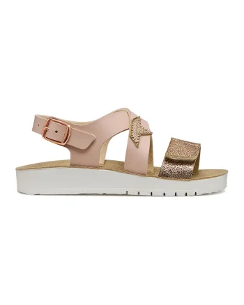Sandale din piele ecologica, Auriu/Nude rose