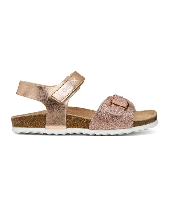 Sandale cu aspect metalic si velcro Adriel, Auriu rose