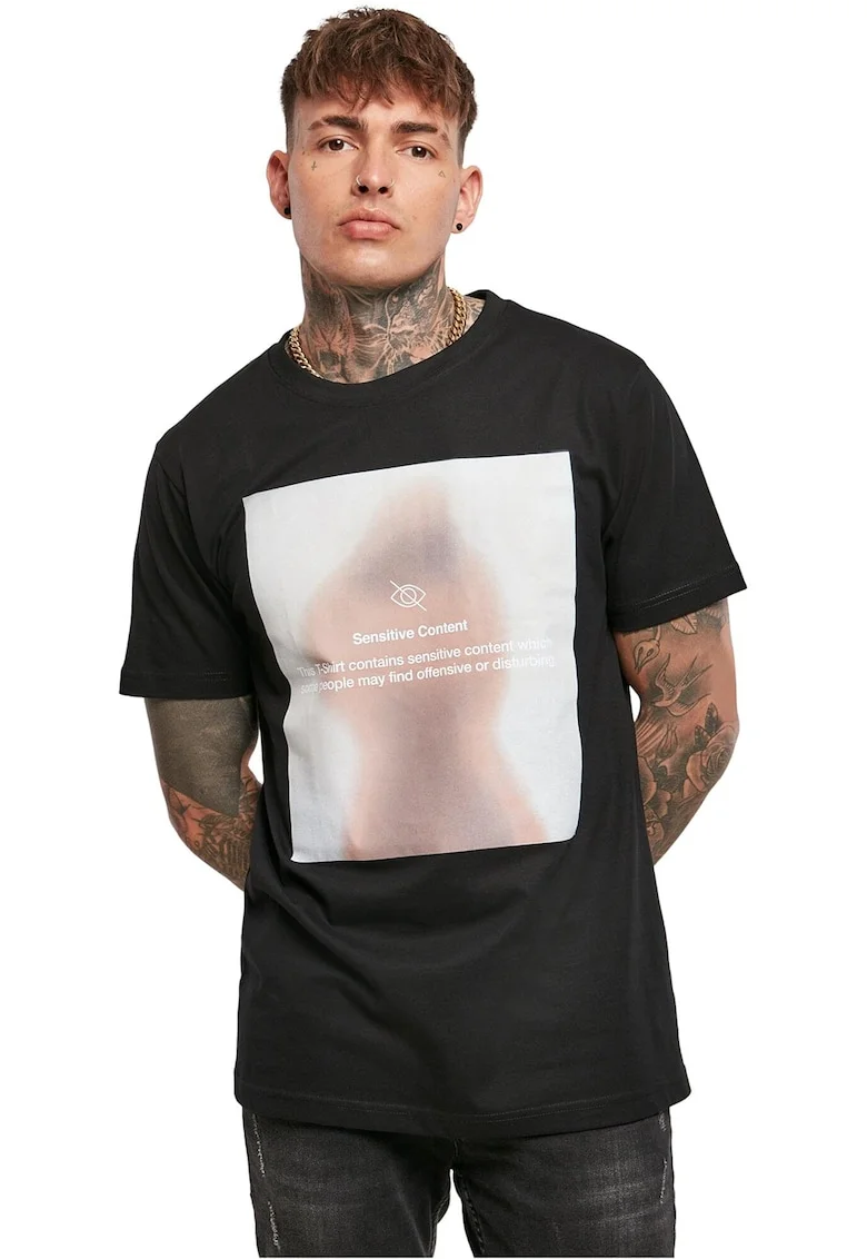 Tricou unisex cu imprimeu grafic, Alb/Negru/Bej