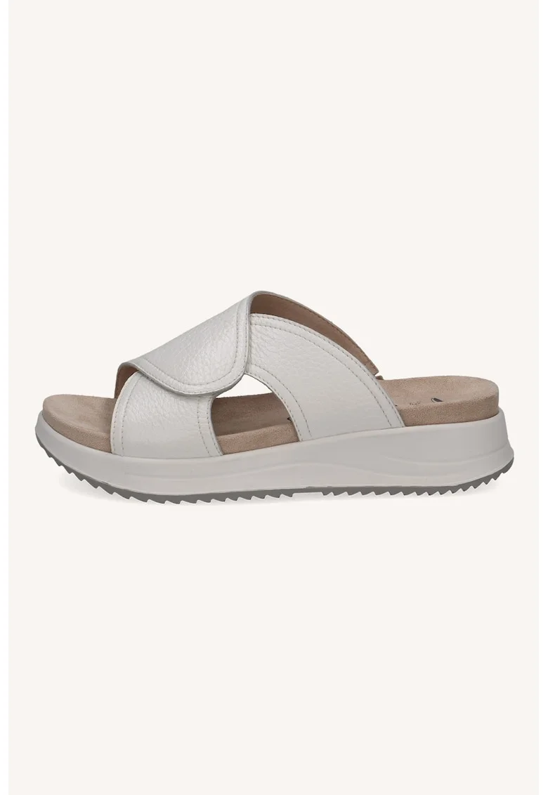 Papuci wedge din piele, Alb murdar