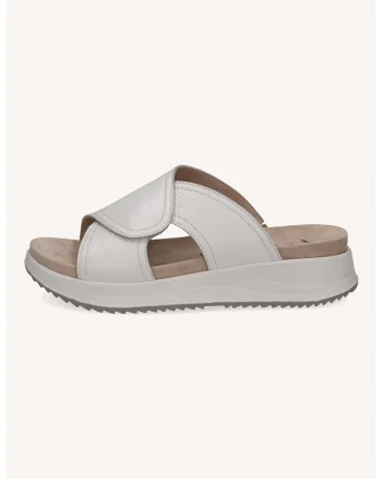 Papuci wedge din piele, Alb murdar