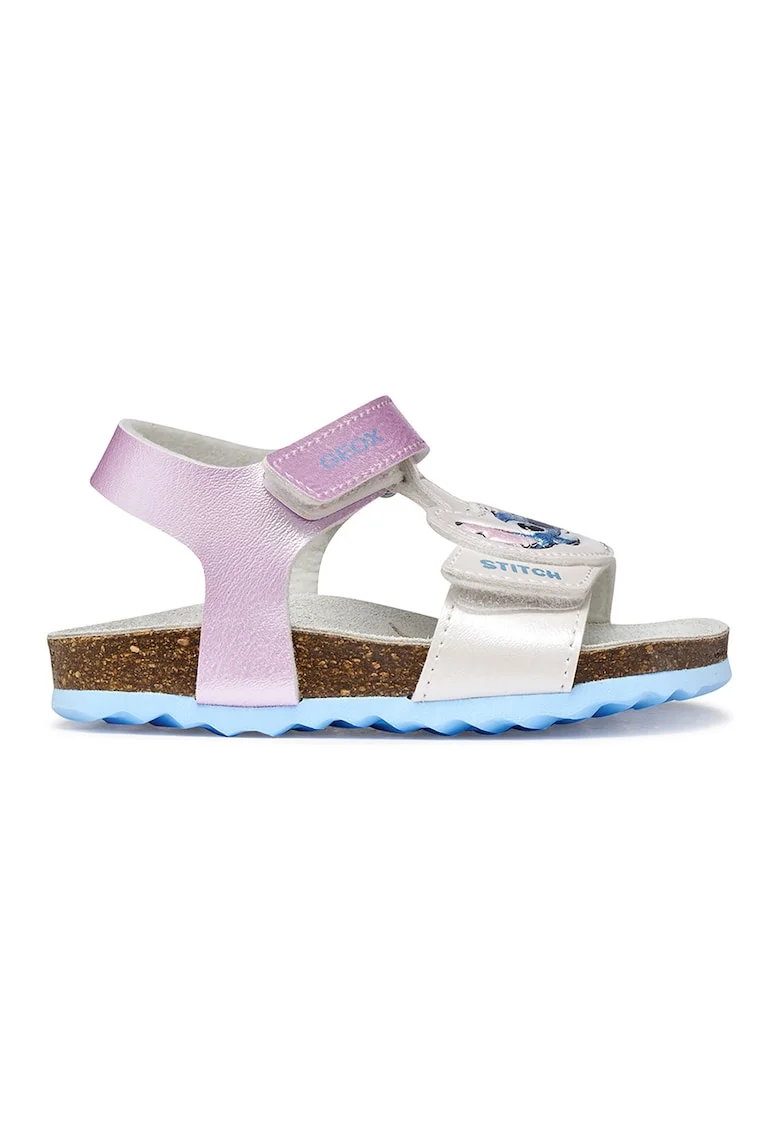 Sandale de piele ecologica cu velcro, Roz/Argintiu