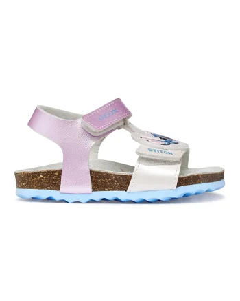 Sandale de piele ecologica cu velcro, Roz/Argintiu