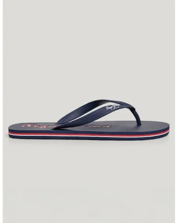 Papuci flip-flop cu logo, Alb/Bleumarin