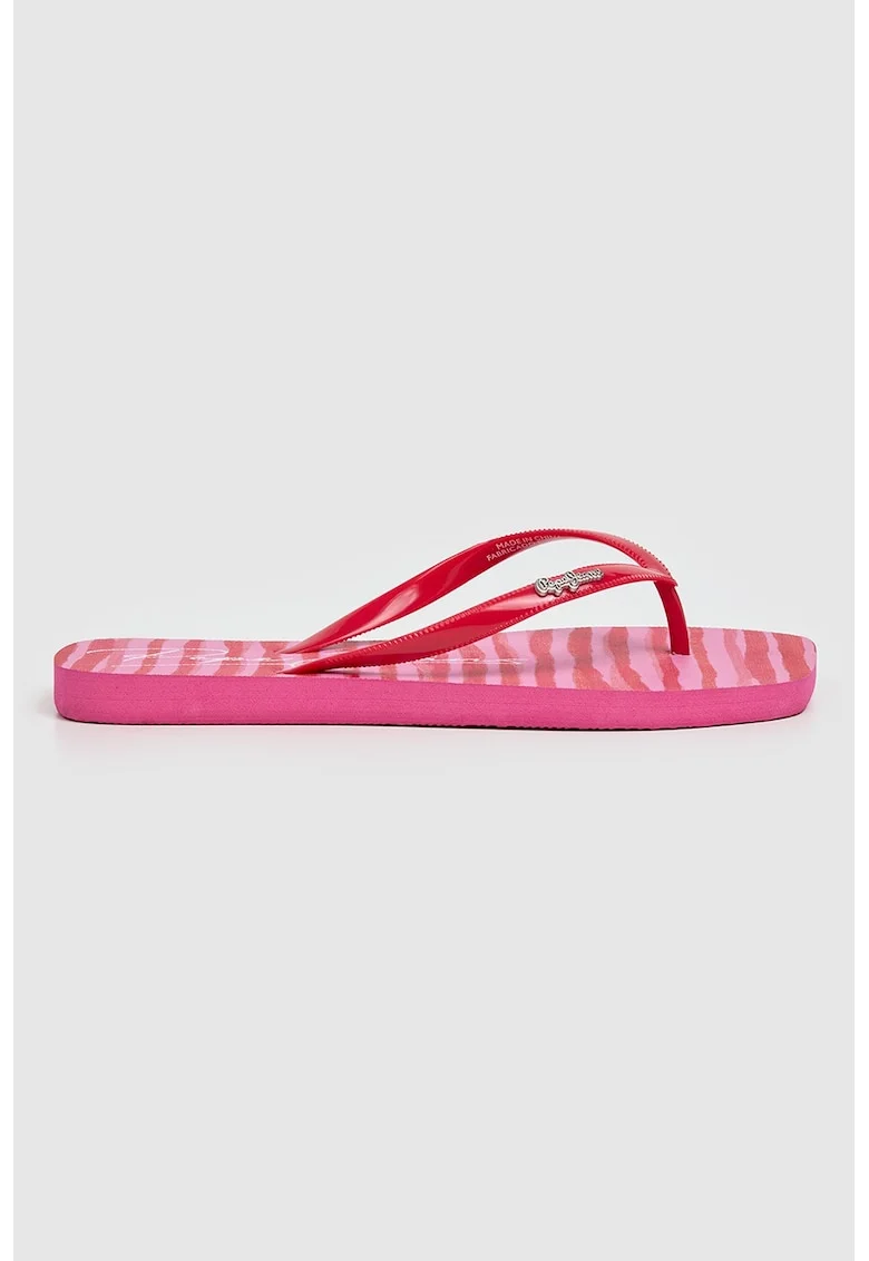Papuci flip-flop cu logo metalic, Rosu vermillion/Roz