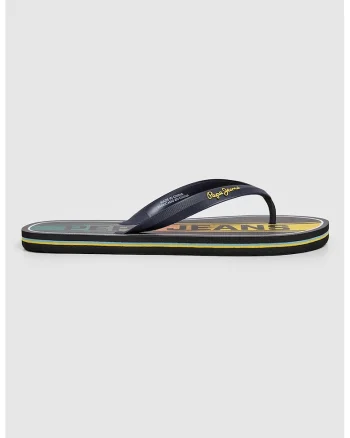 Papuci flip-flop cu logo, Albastru ultramarin/Galben sofran