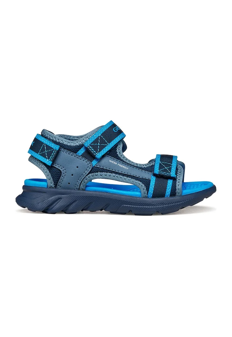Sandale de piele ecologica si material textil cu velcro Airadyum, Albastru prafuit/Bleumarin/Albastru deschis neon