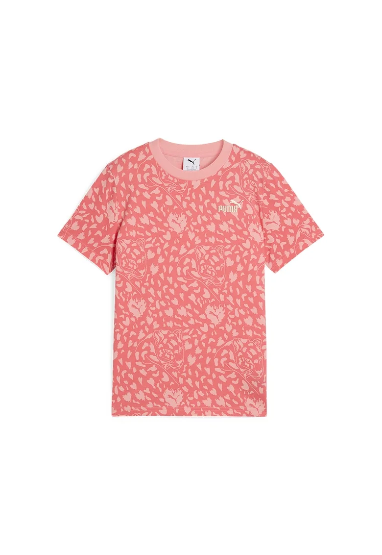 Tricou cu decolteu la baza gatului si imprimeu grafic, Roz somon