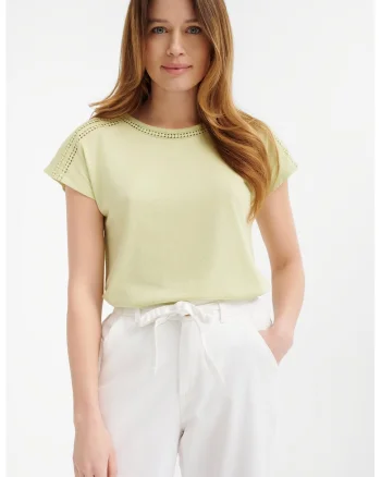 Tricou din amestec de modal cu perforatii, Verde fistic