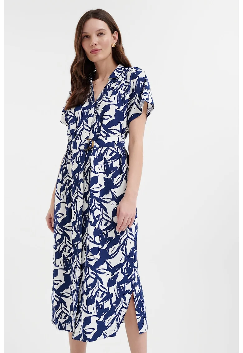 Rochie midi petrecuta, Albastru inchis/Alb optic
