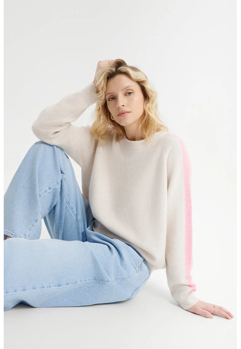 Pulover cu decolteu la baza gatului, Roz pastel/Bej deschis