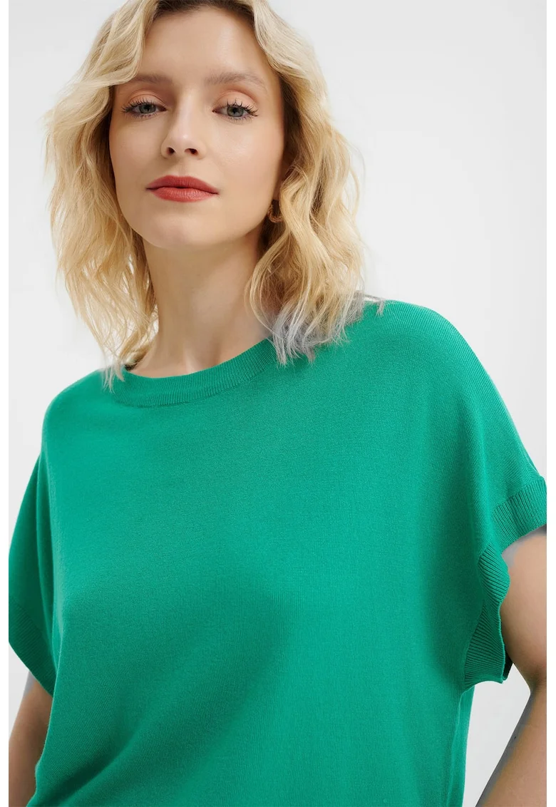 Pulover tricotat fin cu maneci scurte, Verde