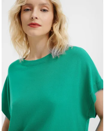 Pulover tricotat fin cu maneci scurte, Verde