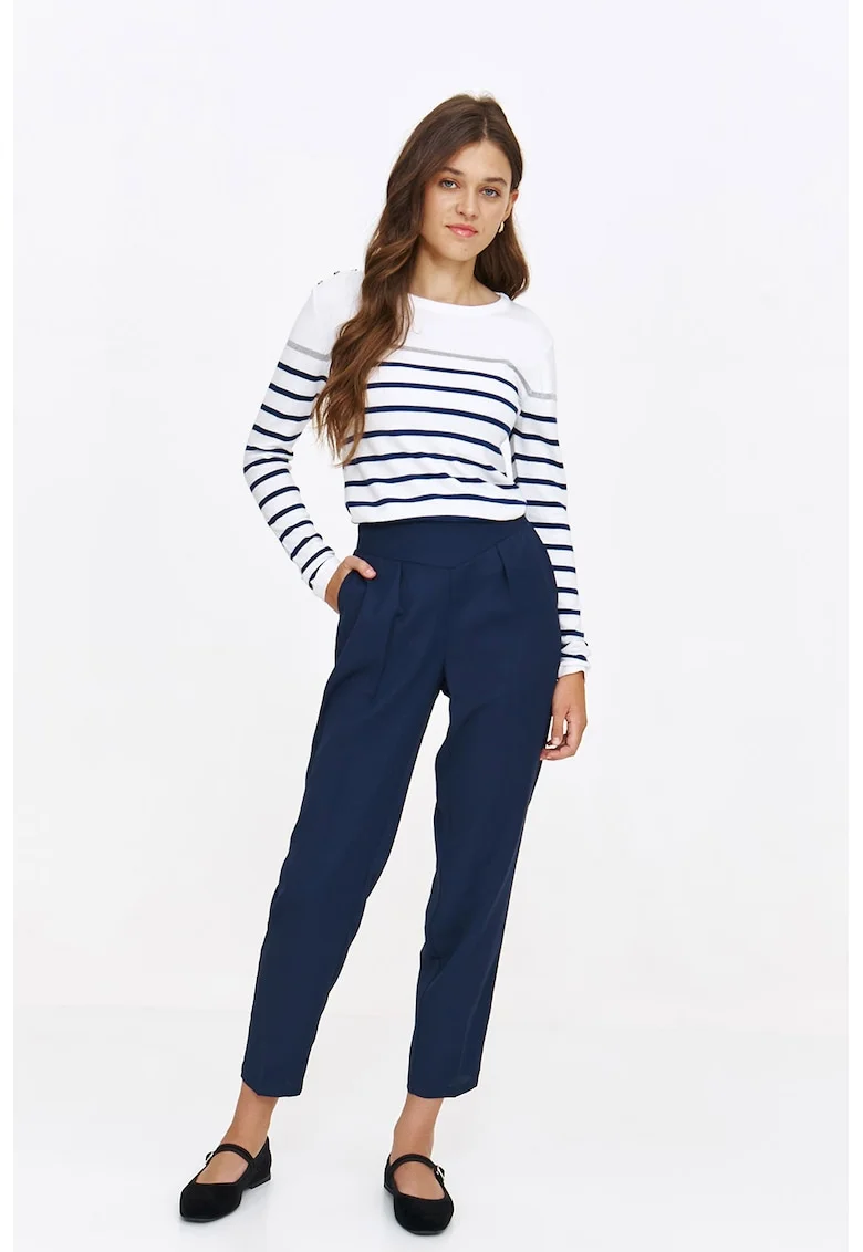Pantaloni crop cu talie inalta, Bleumarin