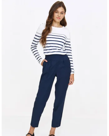 Pantaloni crop cu talie inalta, Bleumarin