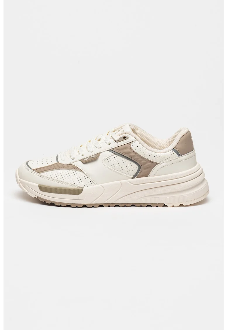 Pantofi sport cu garnituri de piele ecologica, Bej/Alb murdar