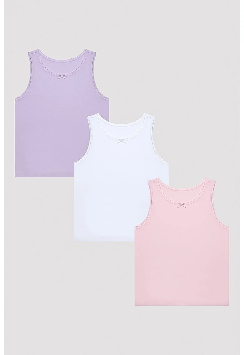 Set de top-uri din bumbac - 3 Piese, Alb/Lila/Roz