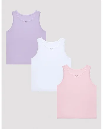 Set de top-uri din bumbac - 3 Piese, Alb/Lila/Roz