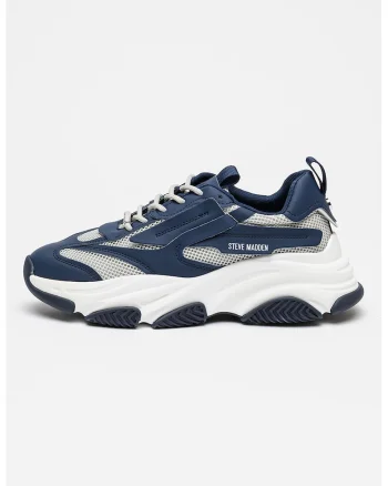 Pantofi sport cu insertii de plasa Possess, Albastru inchis/Gri melange