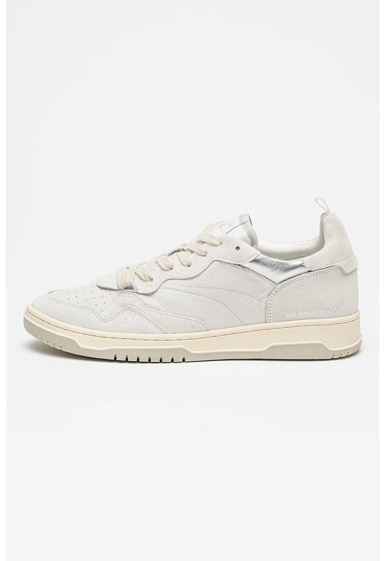 Pantofi sport din piele si piele intoarsa Easton, Alb murdar/Argintiu