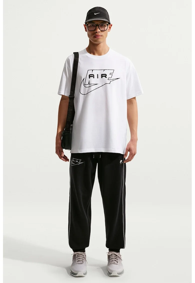 Tricou lejer cu imprimeu logo pe piept, Alb/Negru