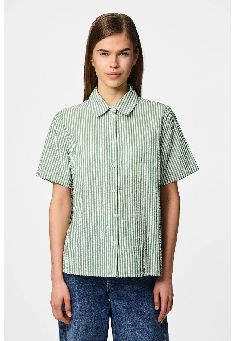 Camasa lejera din bumbac cu model in dungi, Verde pal