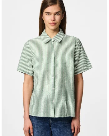 Camasa lejera din bumbac cu model in dungi, Verde pal
