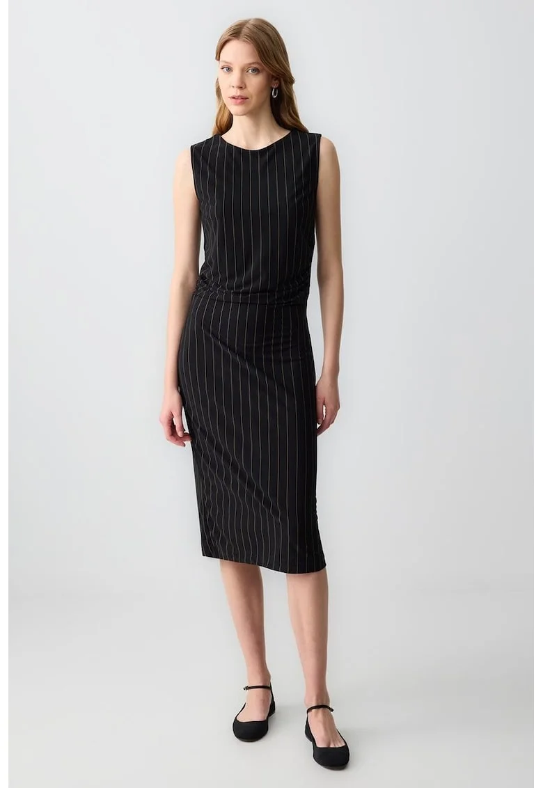 Rochie cambrata cu dungi, Negru