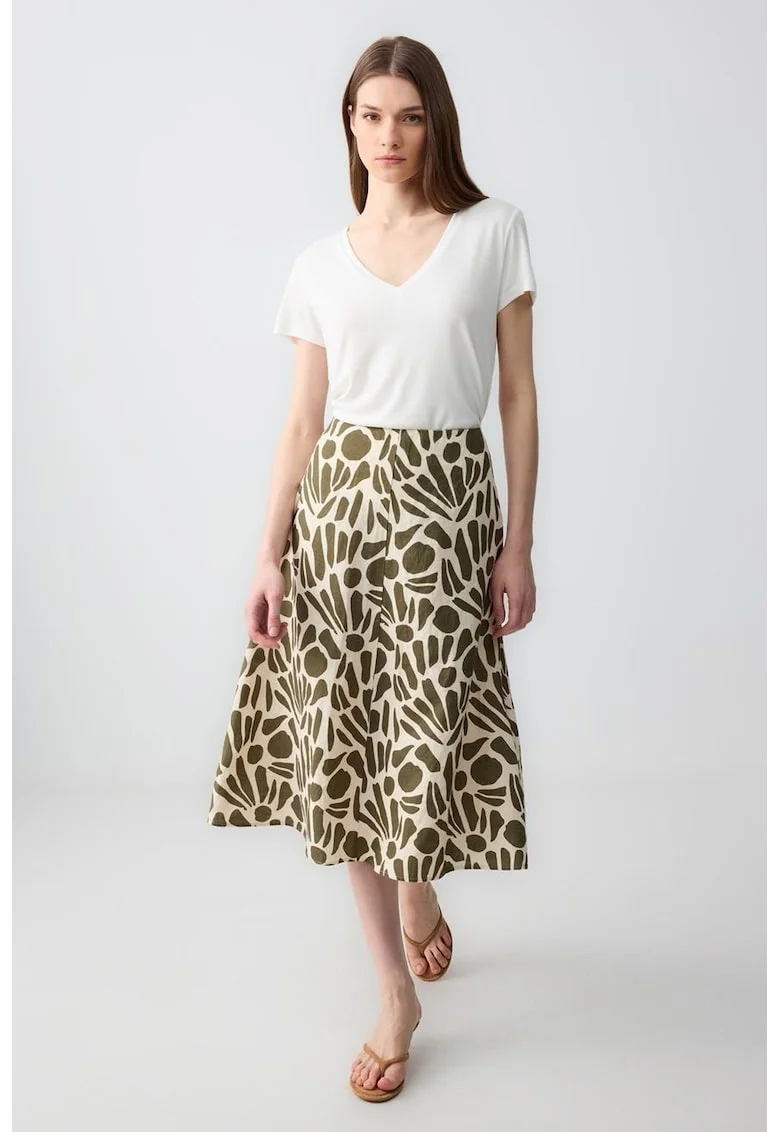 Fusta midi de in, Verde feriga/Crem