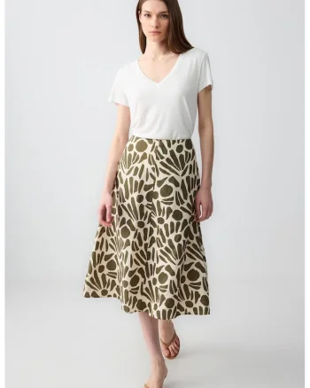 Fusta midi de in, Verde feriga/Crem