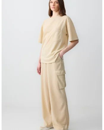 Pantaloni cargo de trening cu croiala ampla, Bej deschis