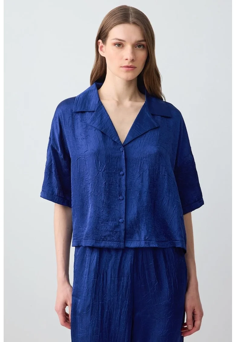 Camasa crop cu maneci cazute, Albastru royal