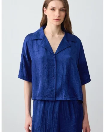 Camasa crop cu maneci cazute, Albastru royal