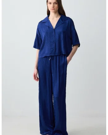Pantaloni vaporosi cu talie inalta, Albastru royal