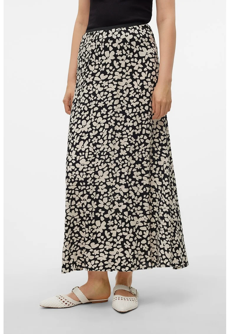 Fusta maxi evazata, Negru/Crem